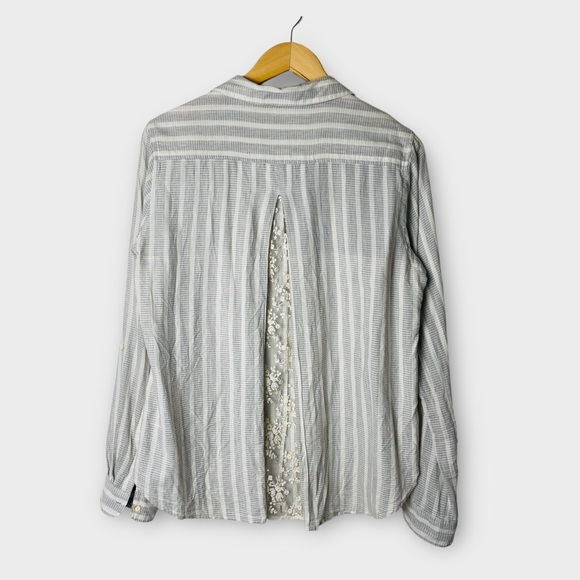🔥🔥🔥Anthropologie Isabella Sinclair Button Down Lace Inset Split Back Top L - Picture 5 of 10